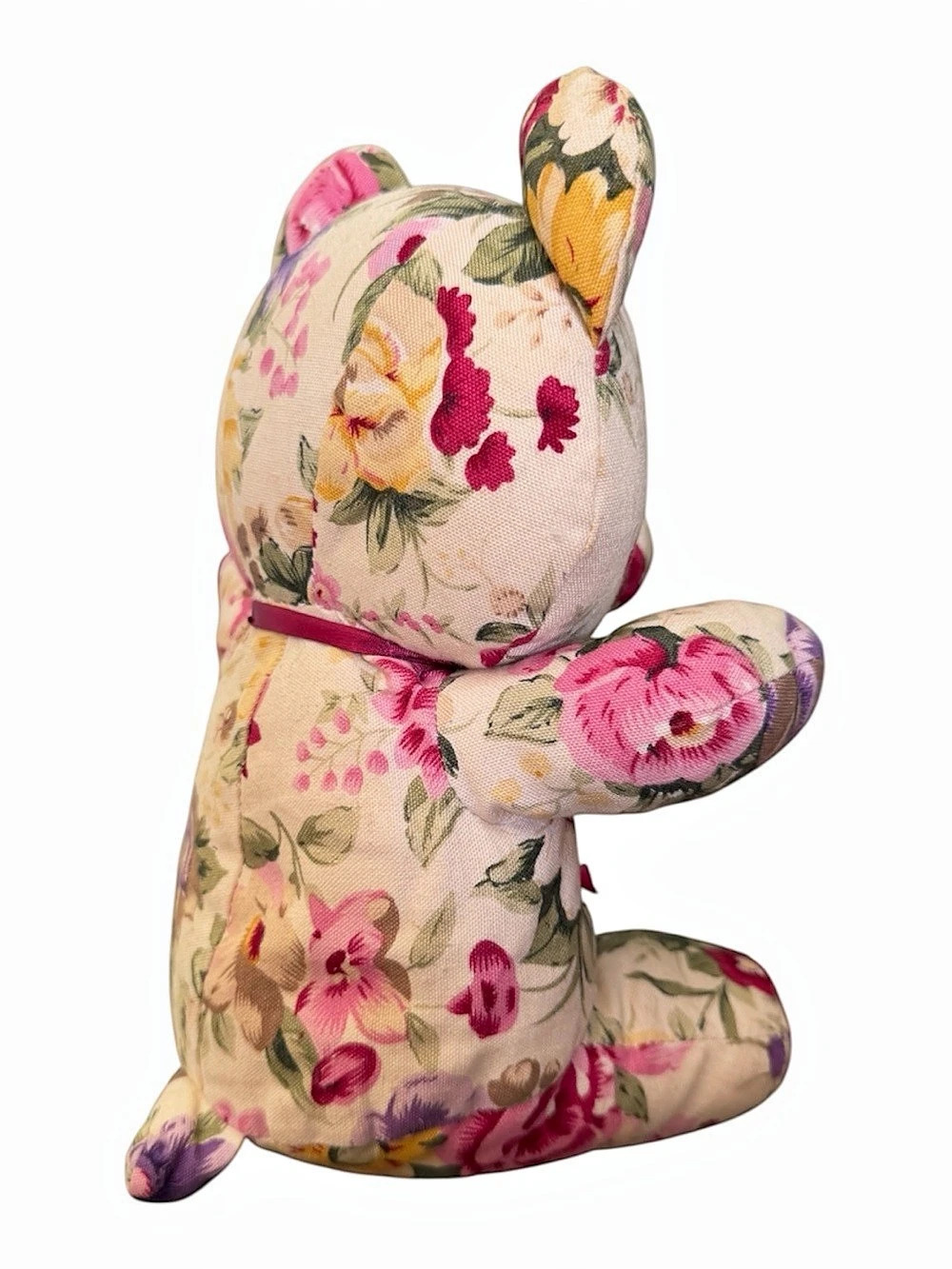 Vintage Floral Bear Plush Teddy 1989 Fabric Milaca Mills Flowers Tail Y2K 90s - Picture 6 of 7